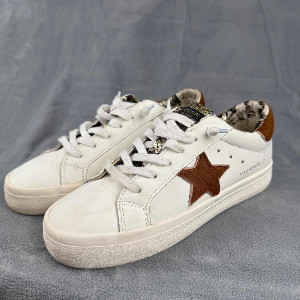 Vintage Havana White Leather Star Sneakers Size 7 Brown Details